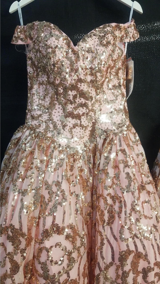 Off Shoulder Floral Sequin Quinceanera Dress by House of Wu 26919