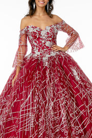 Off Shoulder Glitter Ball Gown with Bell Sleeves by Elizabeth K GL2911-Quinceanera Dresses-ABC Fashion