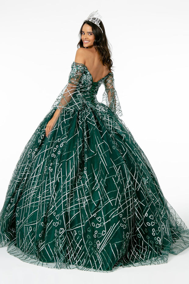 Off Shoulder Glitter Ball Gown with Bell Sleeves by Elizabeth K GL2911-Quinceanera Dresses-ABC Fashion