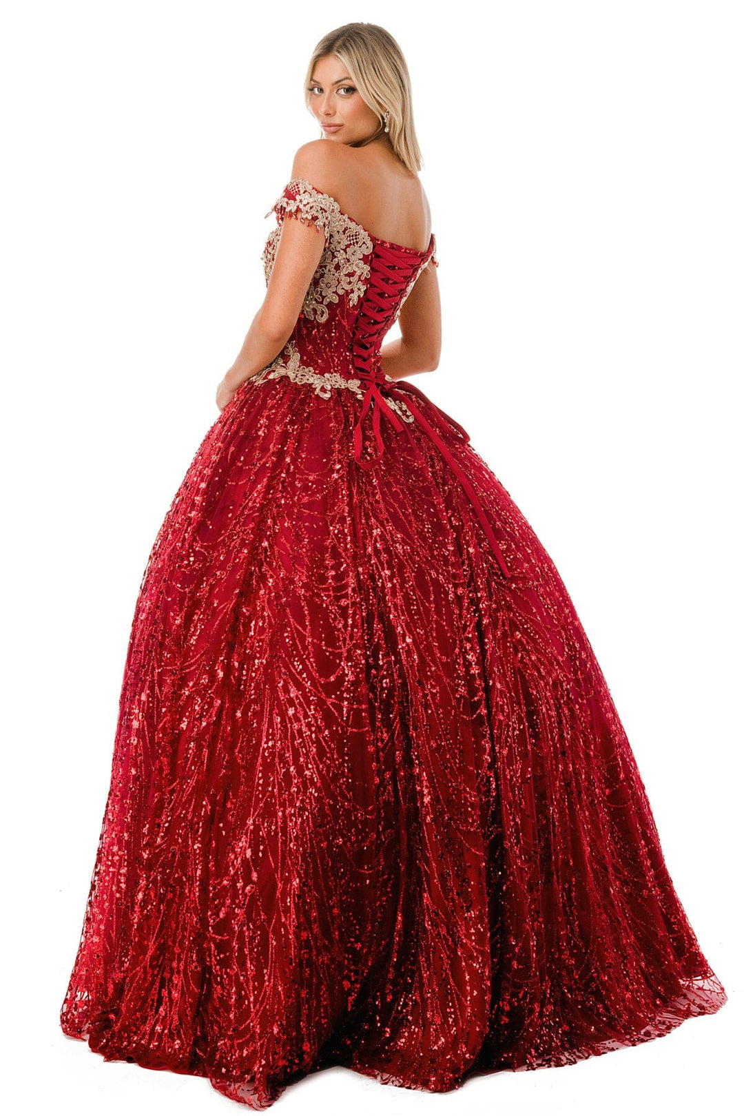 Off Shoulder Glitter Print Ball Gown by Coya L2364