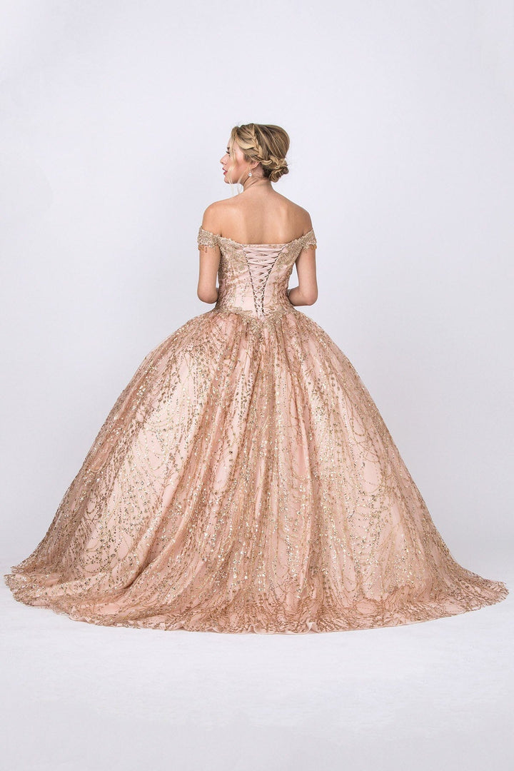 Off Shoulder Glitter Print Ball Gown by Coya L2364