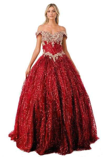 Off Shoulder Glitter Print Ball Gown by Coya L2364