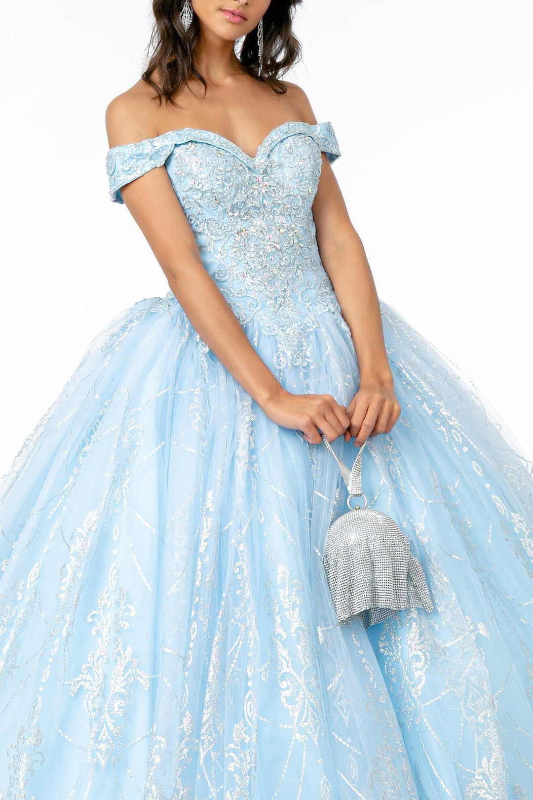 Off Shoulder Glitter Print Ball Gown by Elizabeth K GL2910-Quinceanera Dresses-ABC Fashion