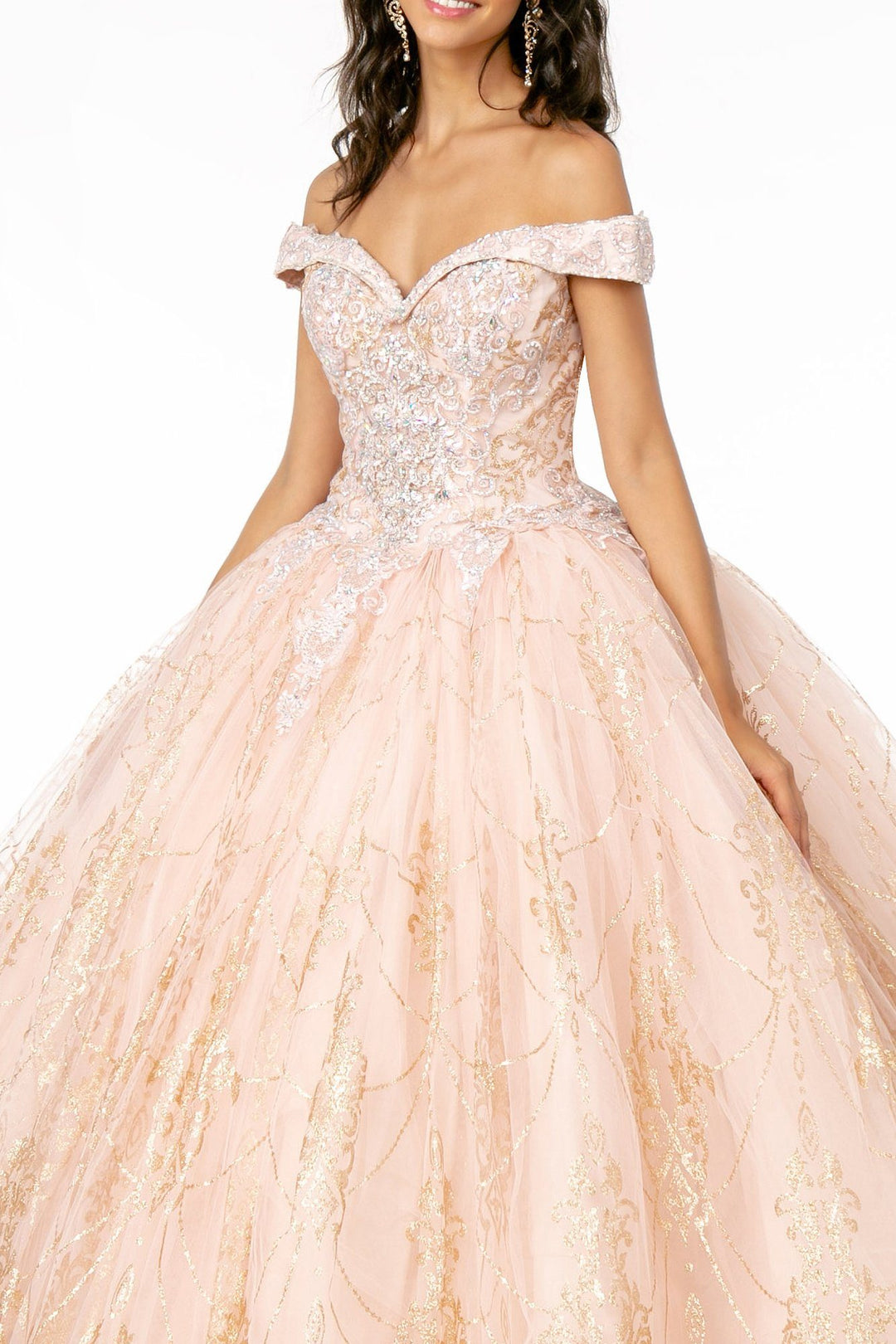 Off Shoulder Glitter Print Ball Gown by Elizabeth K GL2910-Quinceanera Dresses-ABC Fashion