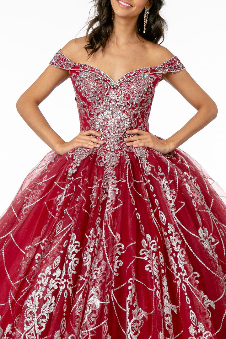 Off Shoulder Glitter Print Ball Gown by Elizabeth K GL2910-Quinceanera Dresses-ABC Fashion