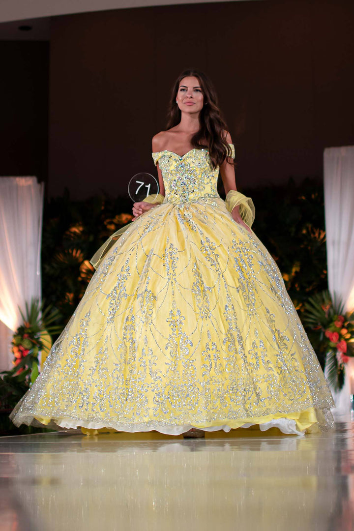 Off Shoulder Glitter Print Ball Gown by Elizabeth K GL2910-Quinceanera Dresses-ABC Fashion