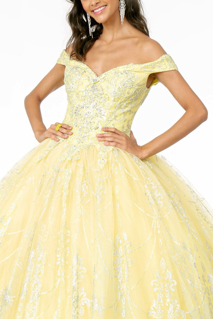 Off Shoulder Glitter Print Ball Gown by Elizabeth K GL2910-Quinceanera Dresses-ABC Fashion