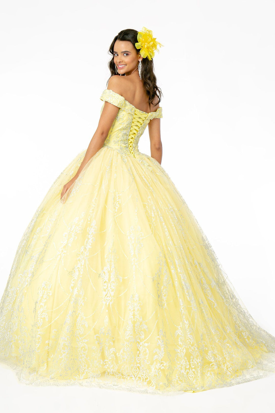 Off Shoulder Glitter Print Ball Gown by Elizabeth K GL2910-Quinceanera Dresses-ABC Fashion