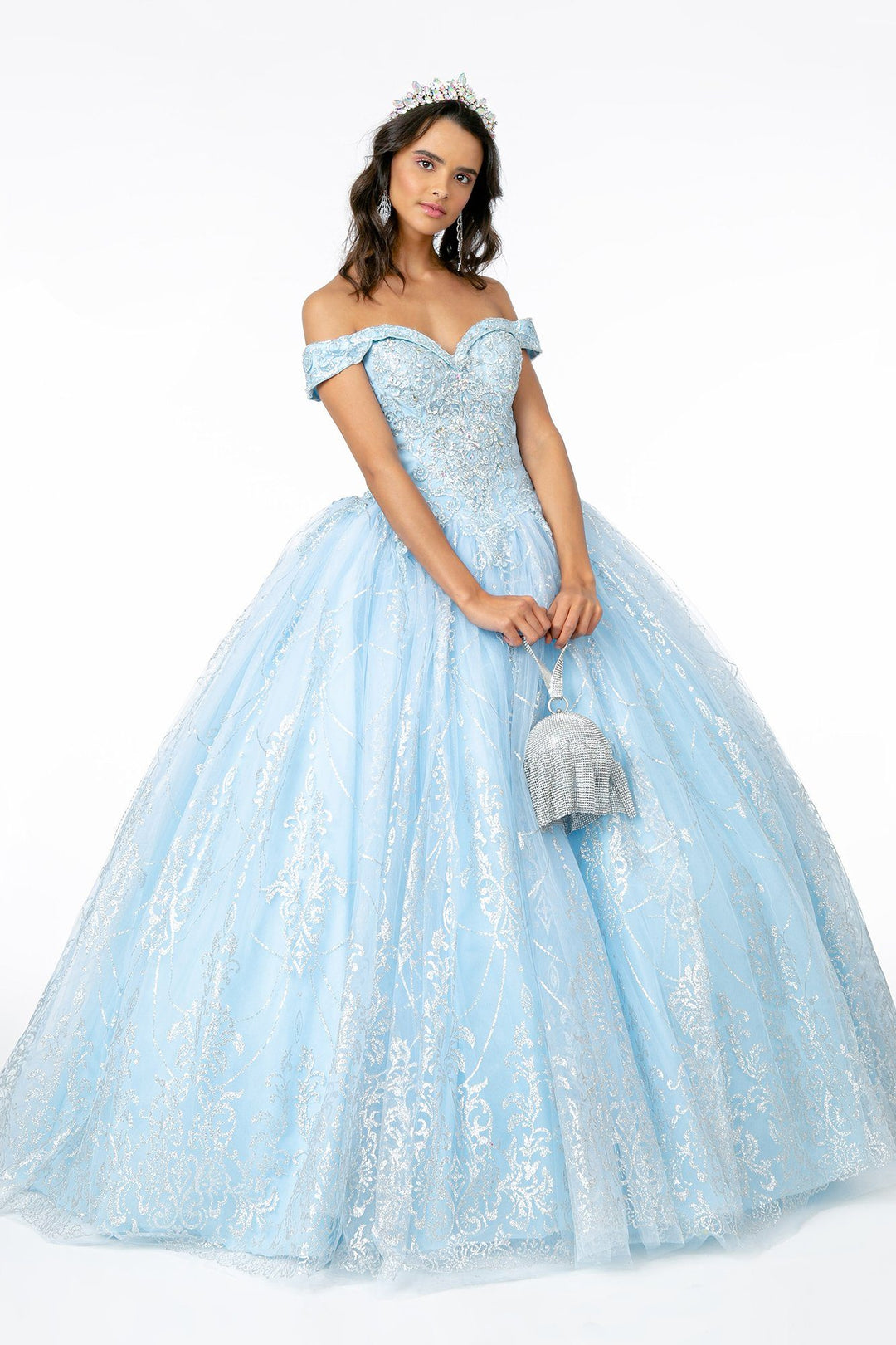 Off Shoulder Glitter Print Ball Gown by Elizabeth K GL2910-Quinceanera Dresses-ABC Fashion