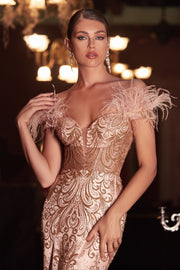 Off Shoulder Glitter Print Gown by Cinderella Divine J824