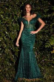 Off Shoulder Glitter Print Gown by Cinderella Divine J824