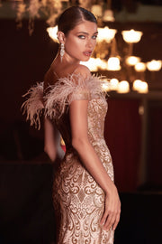 Off Shoulder Glitter Print Gown by Cinderella Divine J824
