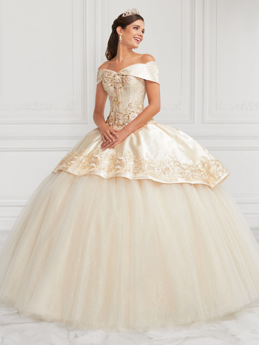 Off Shoulder Glitter Tulle Quinceanera Dress by LA Glitter 24069-Quinceanera Dresses-ABC Fashion