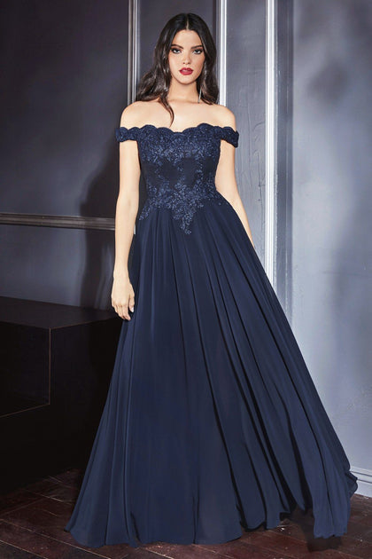 Off Shoulder Lace Bodice Gown by Cinderella Divine 7258 – ABC Fashion