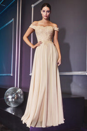 Off Shoulder Lace Bodice Gown by Cinderella Divine 7258