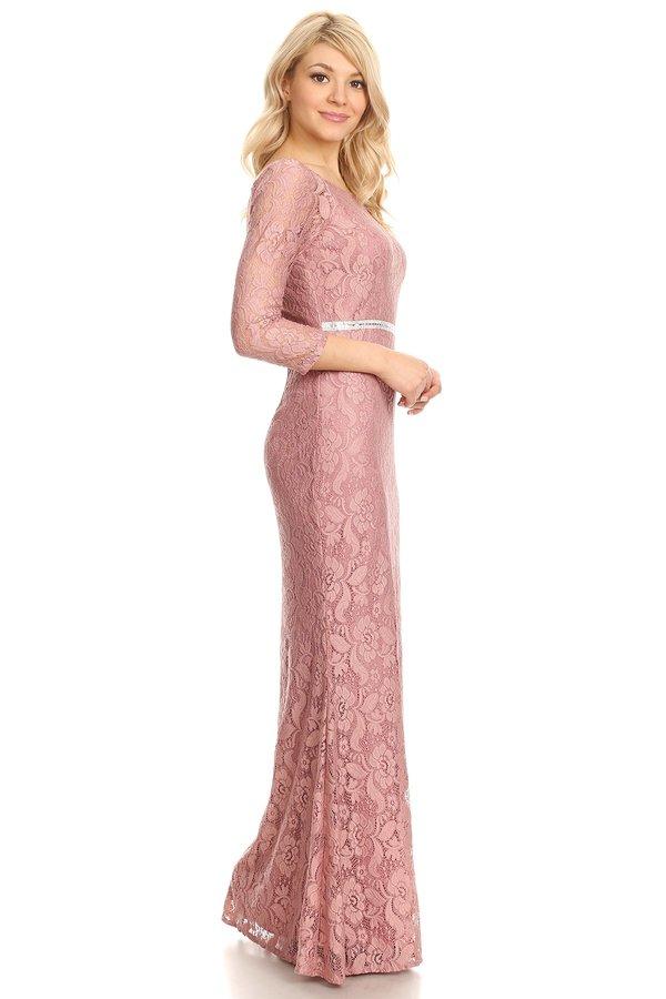 Off Shoulder Long Lace Dress with Sleeves by Celavie 6343L-Long Formal Dresses-ABC Fashion