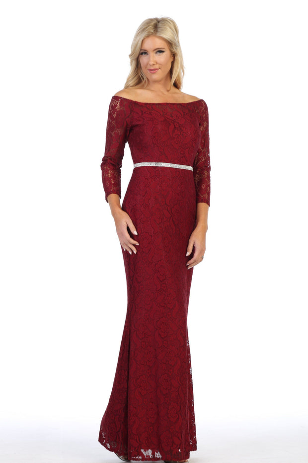 Off Shoulder Long Lace Dress with Sleeves by Celavie 6343L-Long Formal Dresses-ABC Fashion