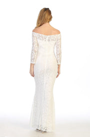 Off Shoulder Long Lace Dress with Sleeves by Celavie 6343L