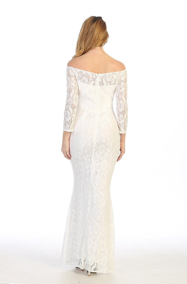 Off Shoulder Long Lace Dress with Sleeves by Celavie 6343L