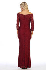 Off Shoulder Long Lace Dress with Sleeves by Celavie 6343L-Long Formal Dresses-ABC Fashion