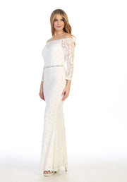 Off Shoulder Long Lace Dress with Sleeves by Celavie 6343L