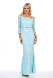 Off Shoulder Long Lace Dress with Sleeves by Celavie 6343L-Long Formal Dresses-ABC Fashion