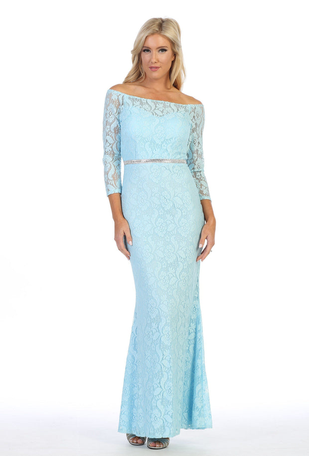 Off Shoulder Long Lace Dress with Sleeves by Celavie 6343L-Long Formal Dresses-ABC Fashion