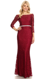 Off Shoulder Long Lace Dress with Sleeves by Celavie 6343L-Long Formal Dresses-ABC Fashion