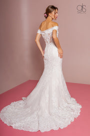 Off Shoulder Mermaid Wedding Dress with Sheer Back by Elizabeth K GL2594-Wedding Dresses-ABC Fashion
