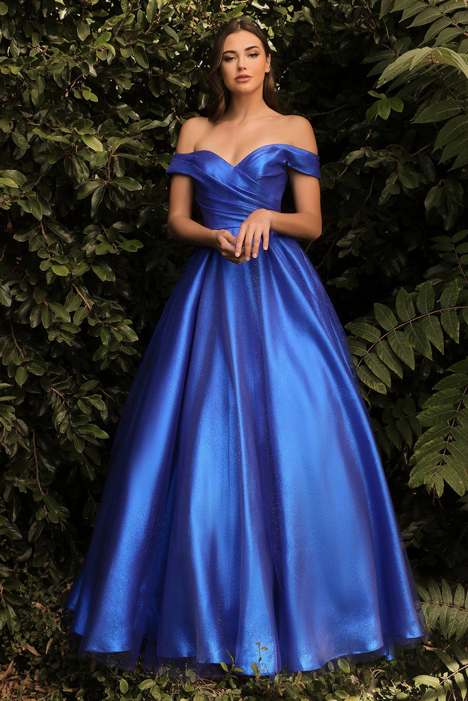 Blue off on sale shoulder ball gown