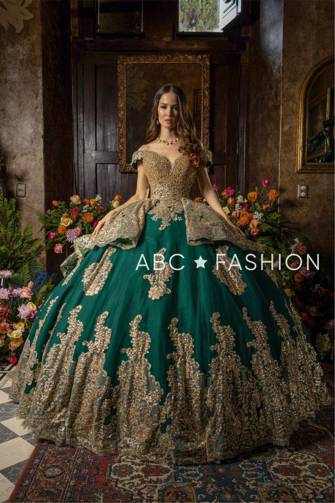 Princess Belle Quinceanera Dress Sequin Off Shoulder Quinceanera Dress By Ragazza EV32-632 Emerald Princess Belle Quinceanera Dress Sequin Off Shoulder Quinceanera Dress By Ragazza EV32-632 Emerald