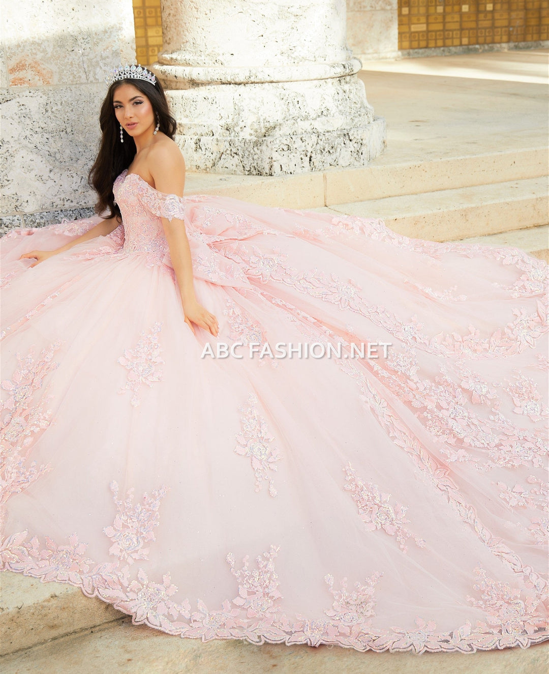 Off Shoulder Quinceanera Dress with Train by House of Wu 26022T