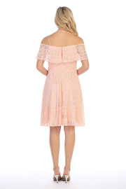 Off Shoulder Short Lace Flounce Dress by Celavie 6317-Short Cocktail Dresses-ABC Fashion