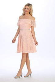 Off Shoulder Short Lace Flounce Dress by Celavie 6317-Short Cocktail Dresses-ABC Fashion