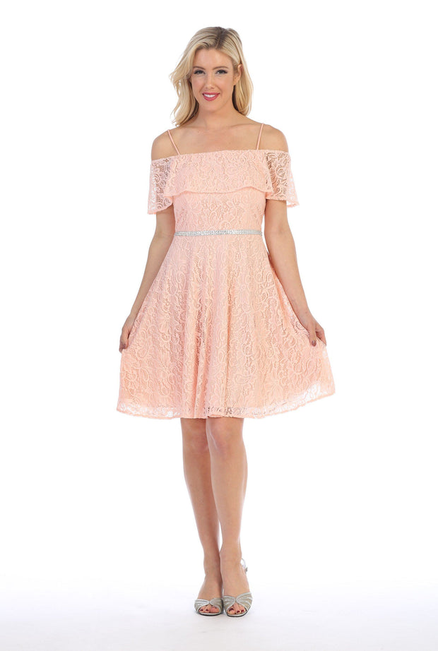 Off Shoulder Short Lace Flounce Dress by Celavie 6317-Short Cocktail Dresses-ABC Fashion