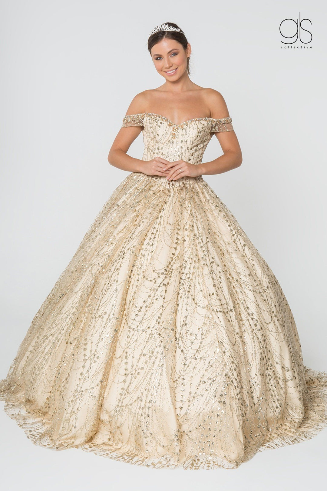 Off Shoulder Sweetheart Glitter Ball Gown by Elizabeth K GL2831-Quinceanera Dresses-ABC Fashion