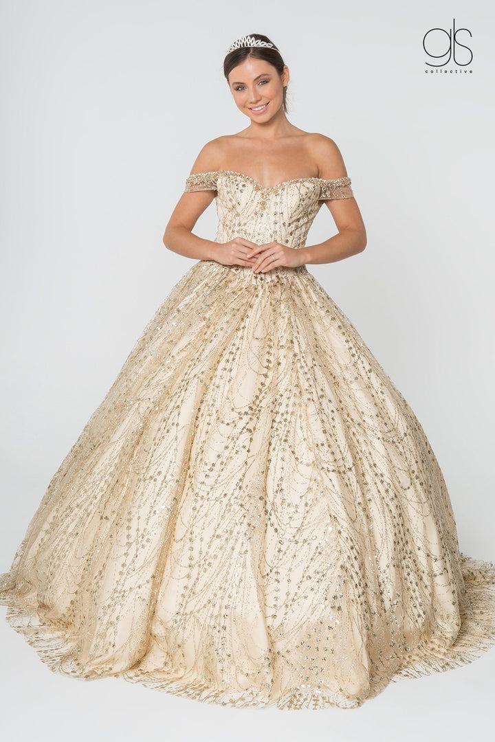 Off Shoulder Sweetheart Glitter Ball Gown by Elizabeth K GL2831-Quinceanera Dresses-ABC Fashion