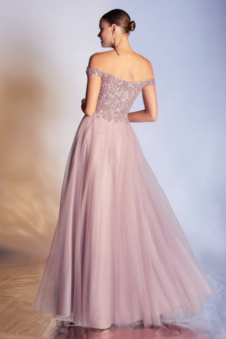 Off Shoulder Tulle Gown by Cinderella Divine CD0177
