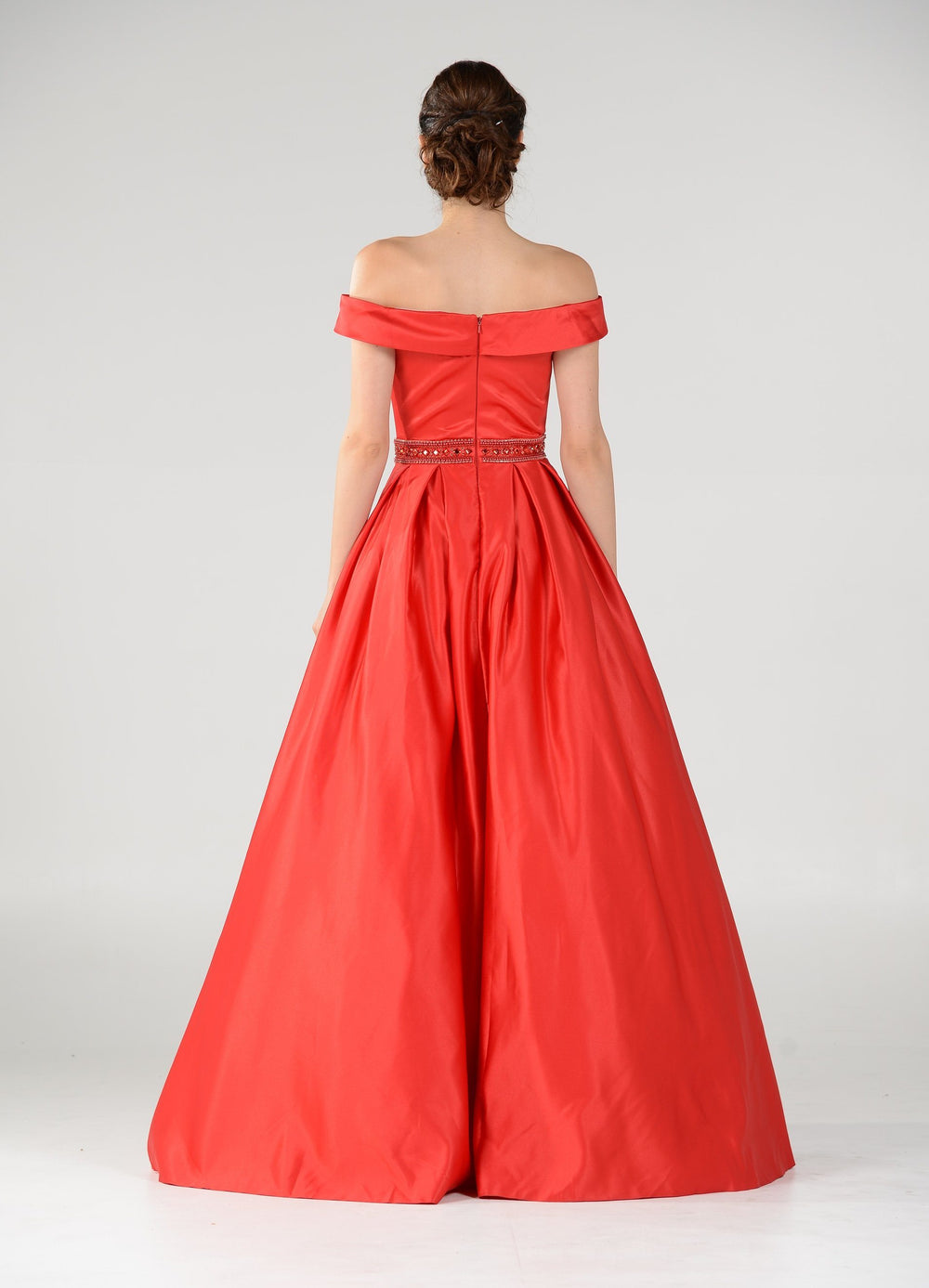 Off the Shoulder A-line Gown with Beaded Waist by Poly USA 7936-Long Formal Dresses-ABC Fashion