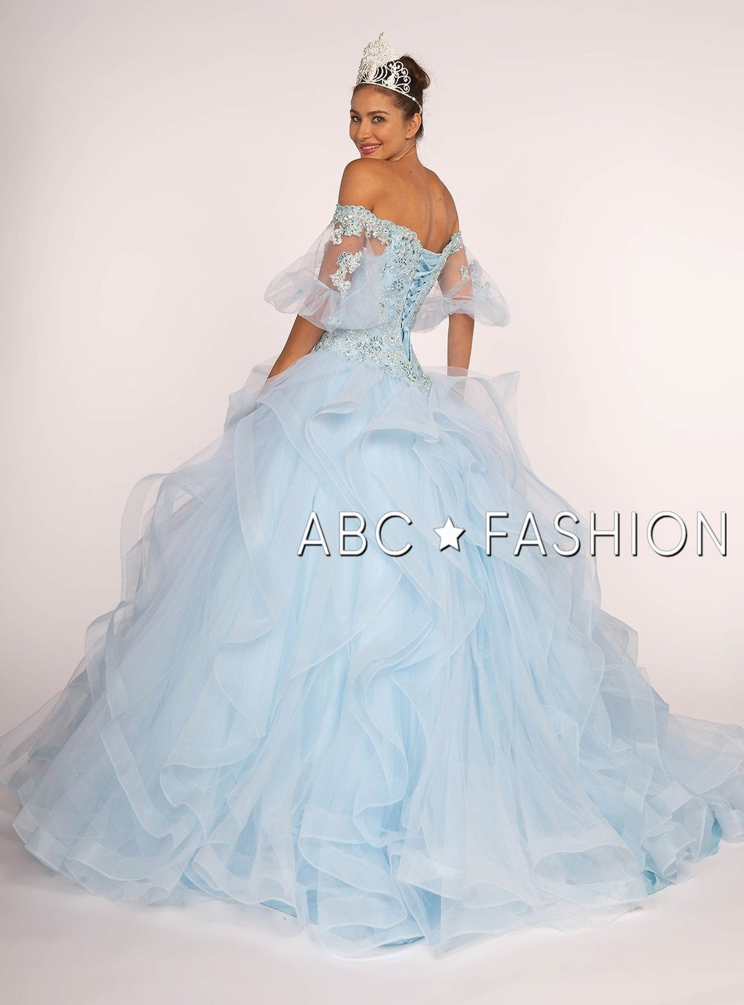 Off the Shoulder Ball Gown with Sheer Sleeves by Elizabeth K GL2601-Quinceanera Dresses-ABC Fashion