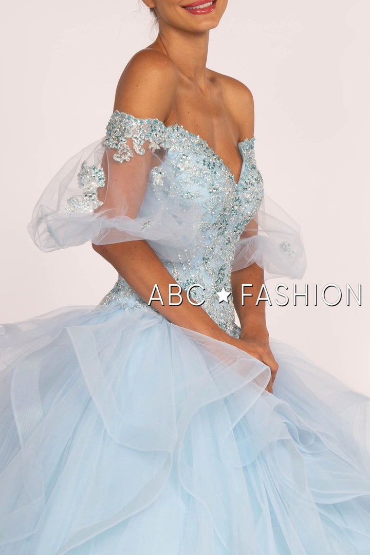 Off the Shoulder Ball Gown with Sheer Sleeves by Elizabeth K GL2601-Quinceanera Dresses-ABC Fashion