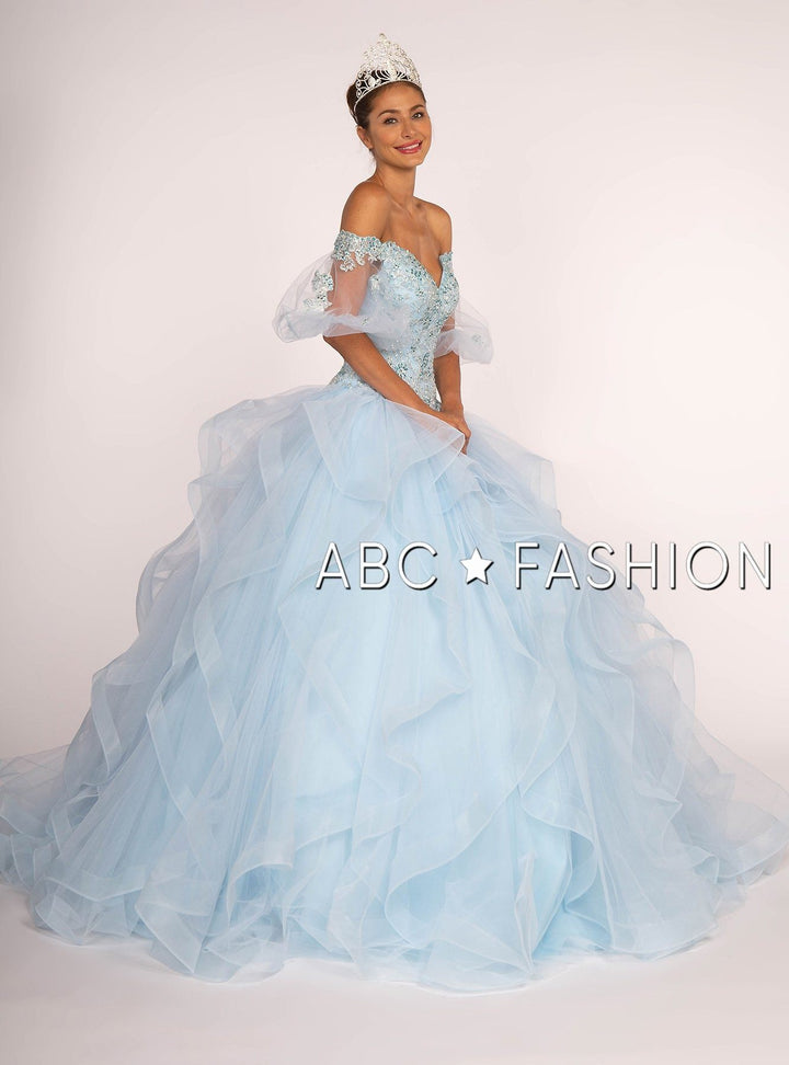 Off the Shoulder Ball Gown with Sheer Sleeves by Elizabeth K GL2601-Quinceanera Dresses-ABC Fashion