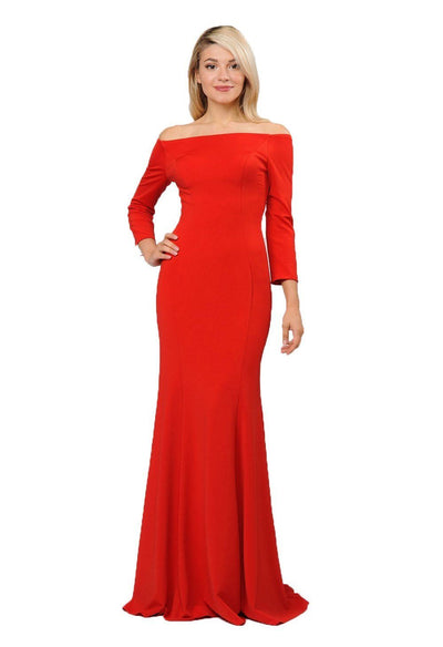 Off the Shoulder Gown with Long Sleeves by Poly USA 8378-Long Formal Dresses-ABC Fashion