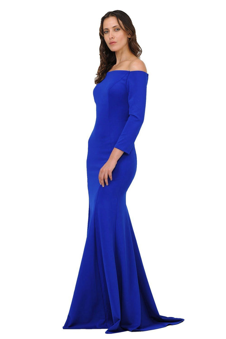 Off the Shoulder Gown with Long Sleeves by Poly USA 8378-Long Formal Dresses-ABC Fashion