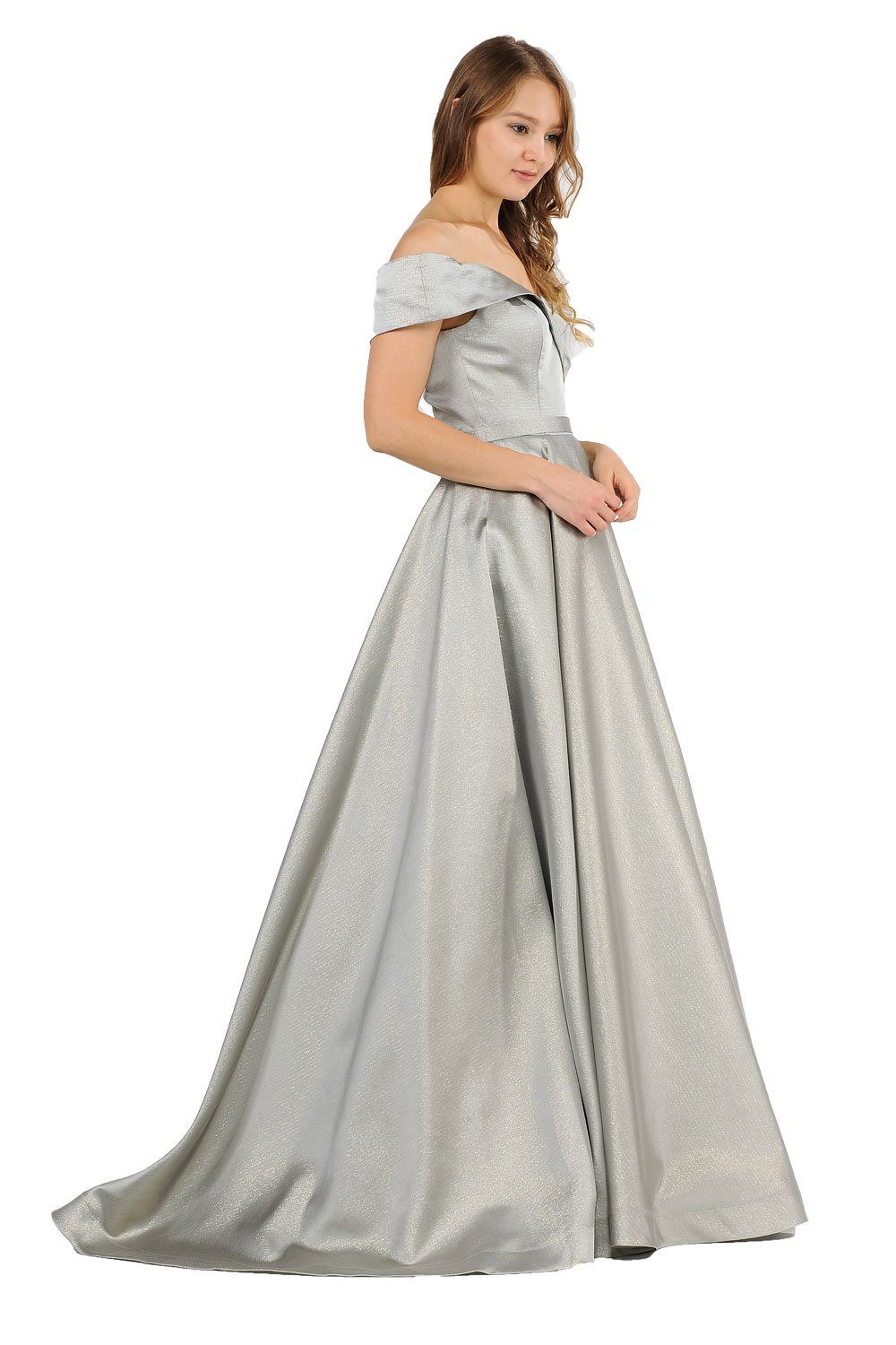 Off the Shoulder Long Shimmer Dress by Poly USA 8460-Long Formal Dresses-ABC Fashion