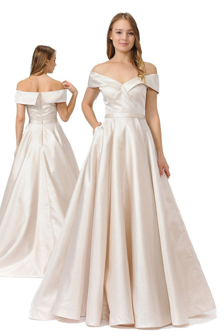 Off the Shoulder Long Shimmer Dress by Poly USA 8460-Long Formal Dresses-ABC Fashion