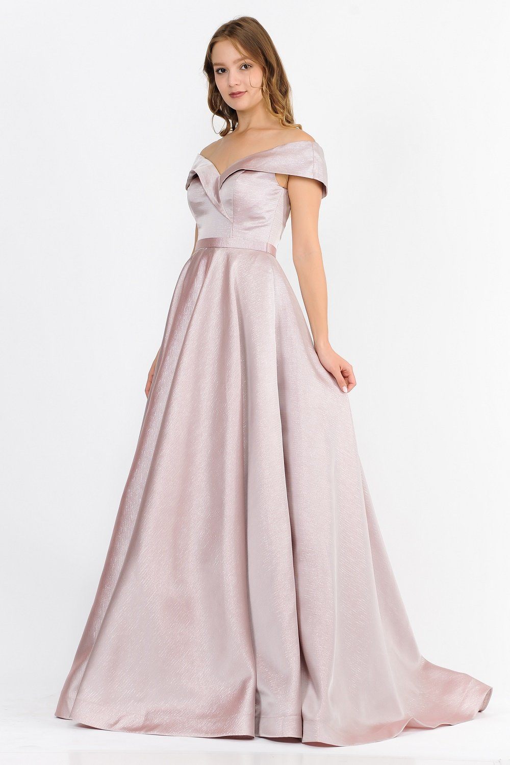 Off the Shoulder Long Shimmer Dress by Poly USA 8460-Long Formal Dresses-ABC Fashion