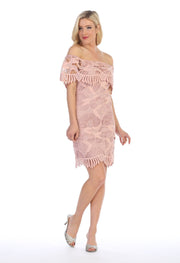 Off the Shoulder Short Flounce Lace Dress by Celavie 8508-Short Cocktail Dresses-ABC Fashion