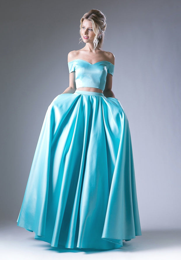 Off the Shoulder Two Piece Gown with Pockets by Cinderella Divine 62242-Long Formal Dresses-ABC Fashion