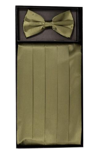 Olive Green Silk Satin Cummerbund and Bow Tie Set-Men's Cummerbund-ABC Fashion